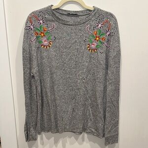 Zara Gray Embroidered Women's Top